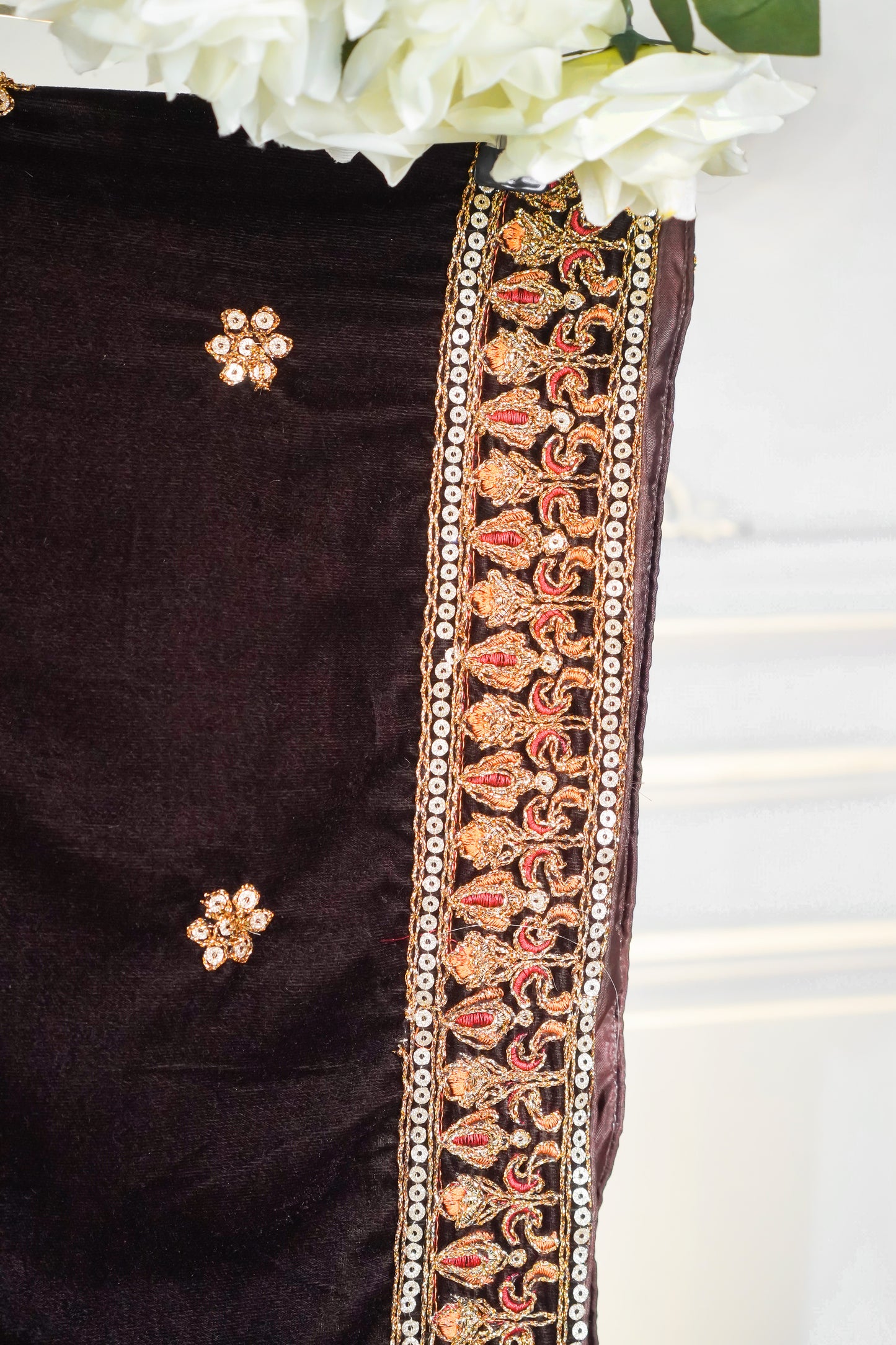 SAD01 Velvet Embroidered Shawl 1 pc