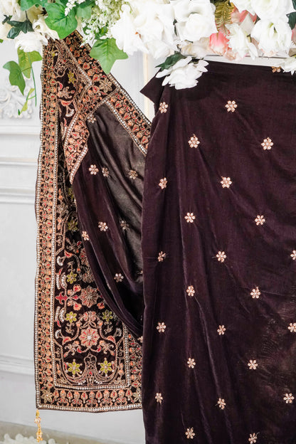 SAD01 Velvet Embroidered Shawl 1 pc